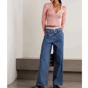 CALLE DEL MAR by Aza Ziegler Made in USA Ribbed-knit cardigan Pink Sz Large